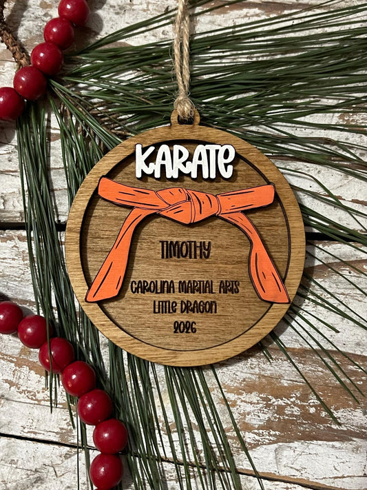 Personalized Karate Belt Christmas Tree Ornament | Gift for Karate Master | Custom Karate Ornament | Black belt | Martial Arts Gift