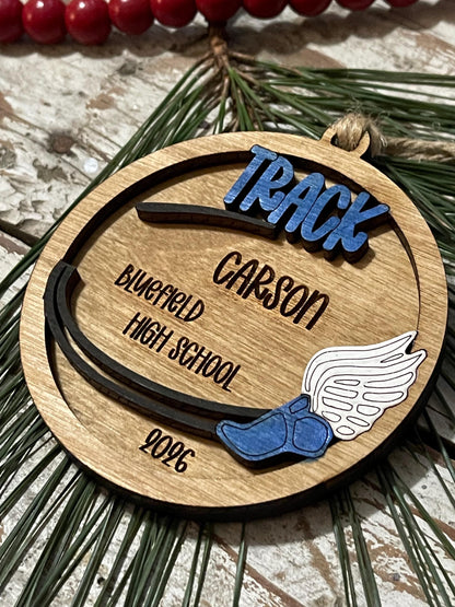 Personalized Track Christmas Tree Ornament | Gift for High School Track & Field Team | Custom Runner Ornament| Shot Put | High Jump | Discus