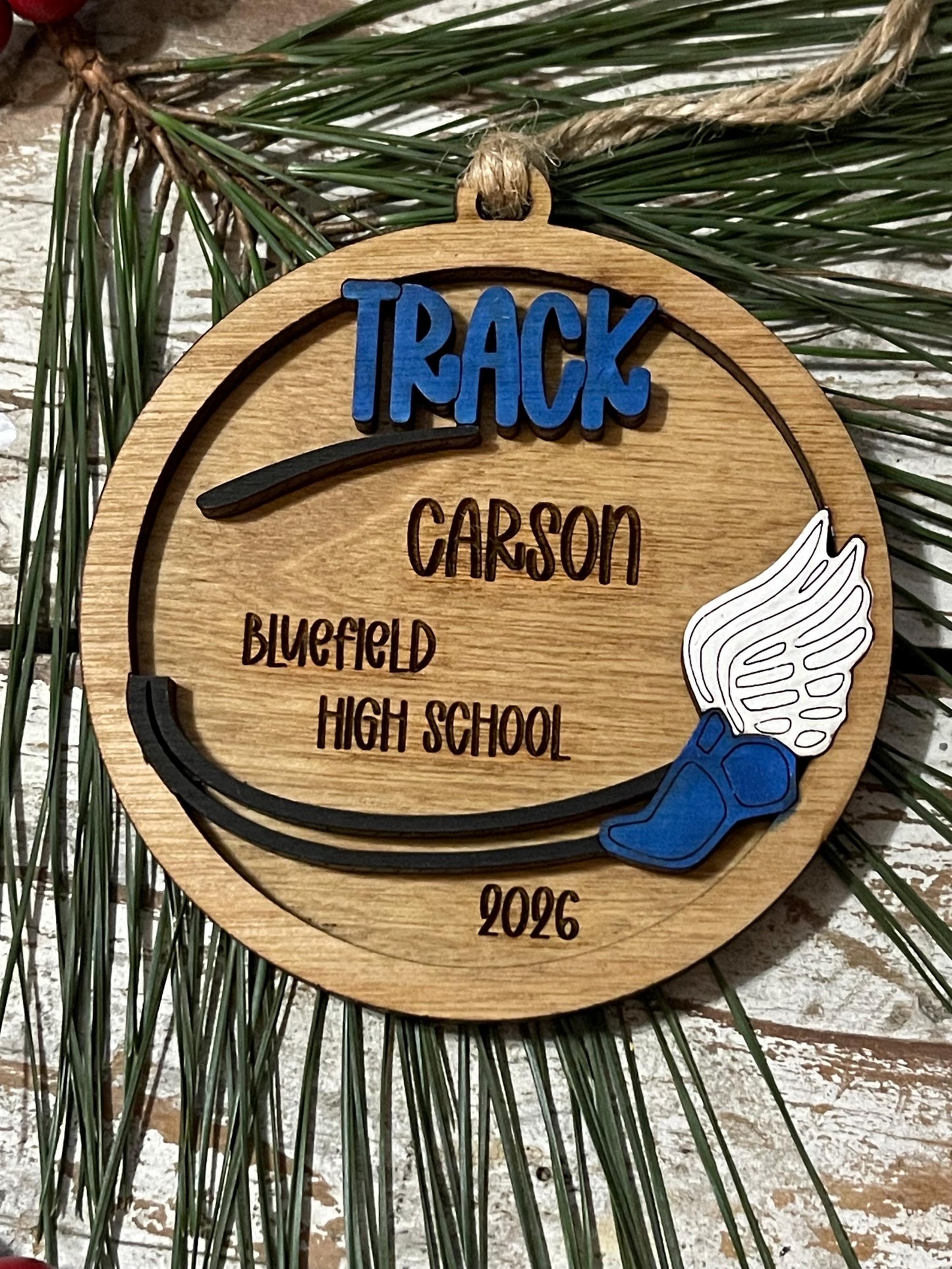 Personalized Track Christmas Tree Ornament | Gift for High School Track & Field Team | Custom Runner Ornament| Shot Put | High Jump | Discus