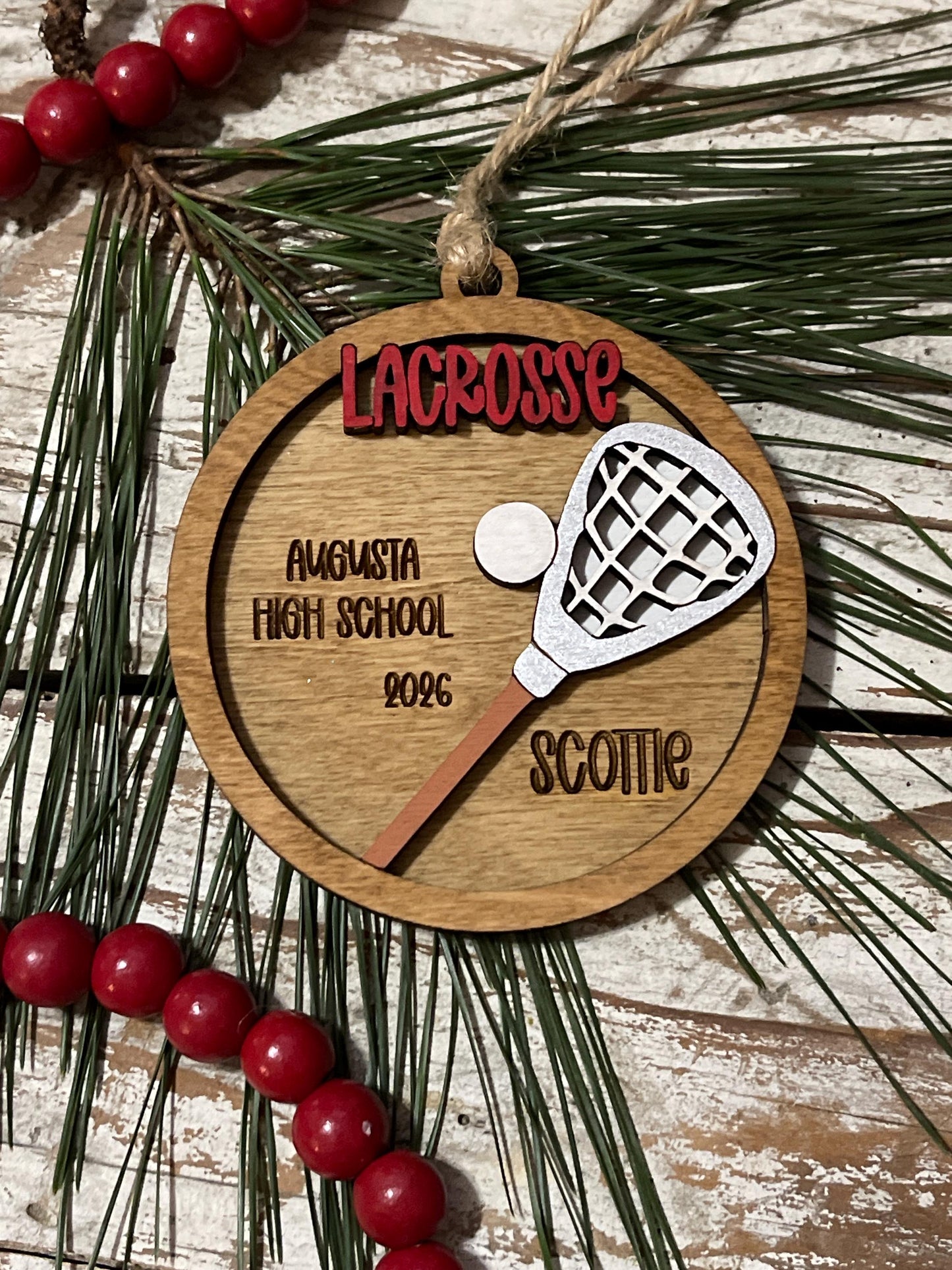 Personalized Lacrosse Stick Christmas Tree Ornament | Gift for High School Lacrosse Team | Custom Lacrosse Ornament | Senior Lacrosse Gift