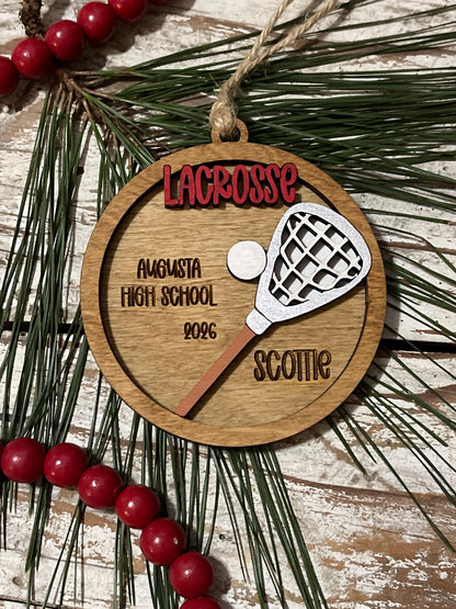 Personalized Lacrosse Stick Christmas Tree Ornament | Gift for High School Lacrosse Team | Custom Lacrosse Ornament | Senior Lacrosse Gift