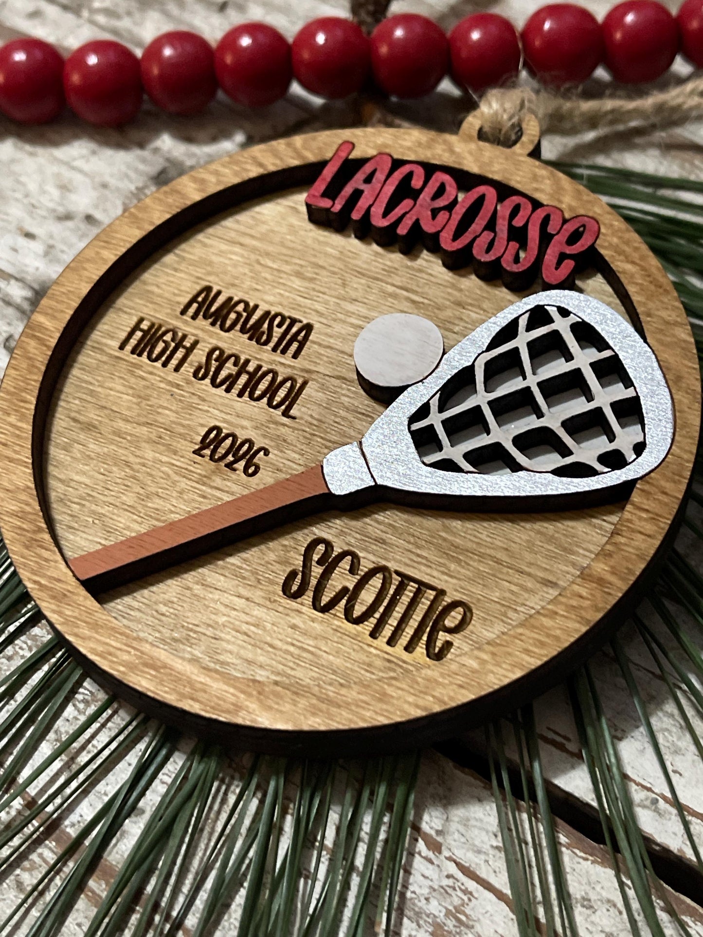 Personalized Lacrosse Stick Christmas Tree Ornament | Gift for High School Lacrosse Team | Custom Lacrosse Ornament | Senior Lacrosse Gift