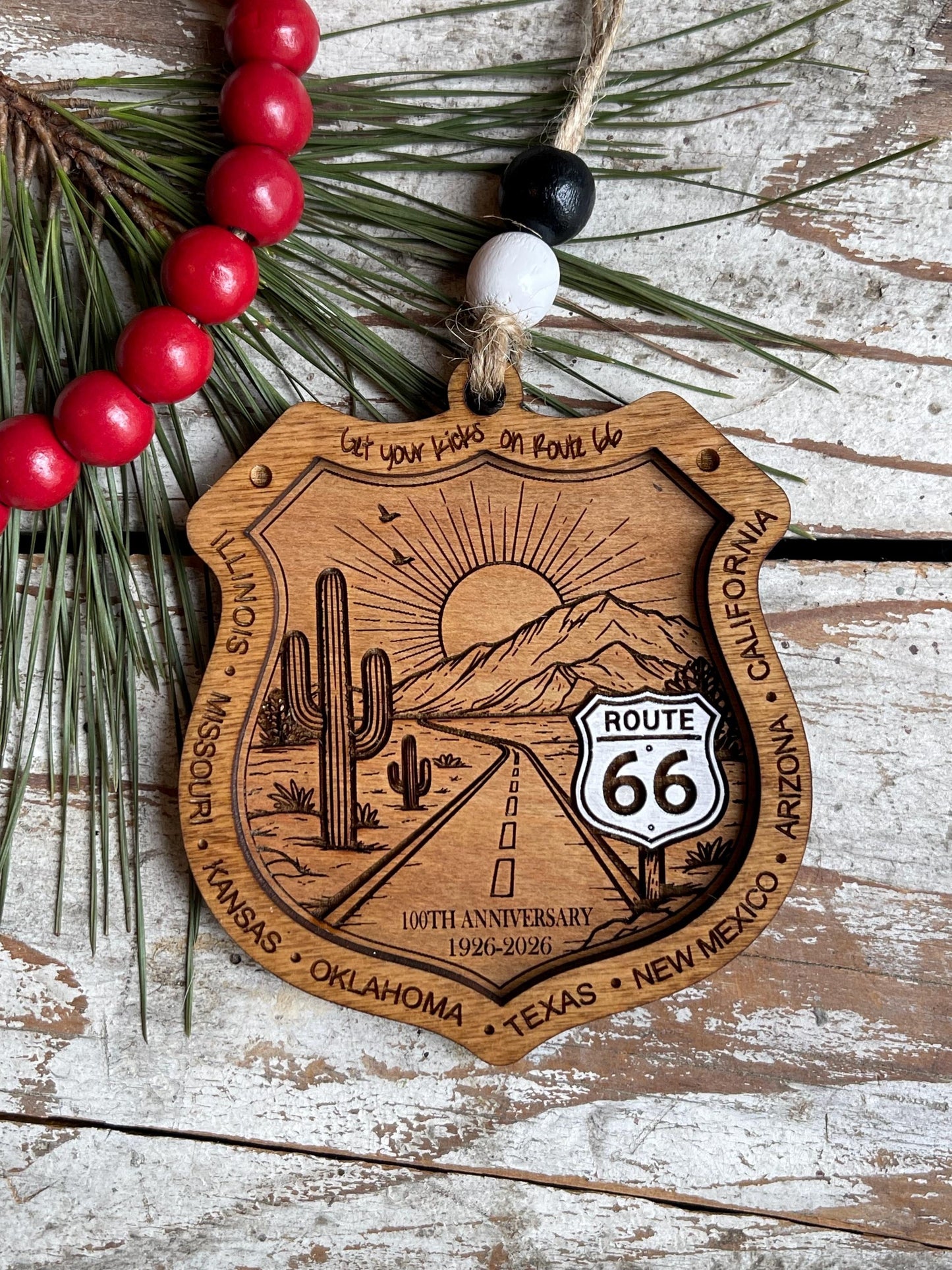 Route 66 100 Years Christmas Tree Ornament | The Mother Road Keepsake | Road Trip Souvenir Gift