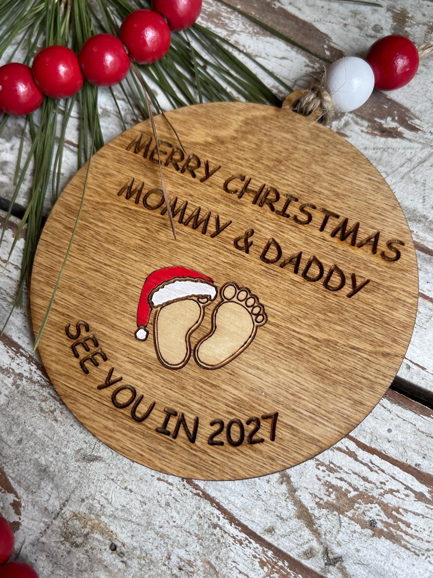 Merry Christmas Mommy and Daddy See You in 2027 Christmas Tree Ornament | Pregnancy Gift for Expecting Parents | Baby Shower Twins