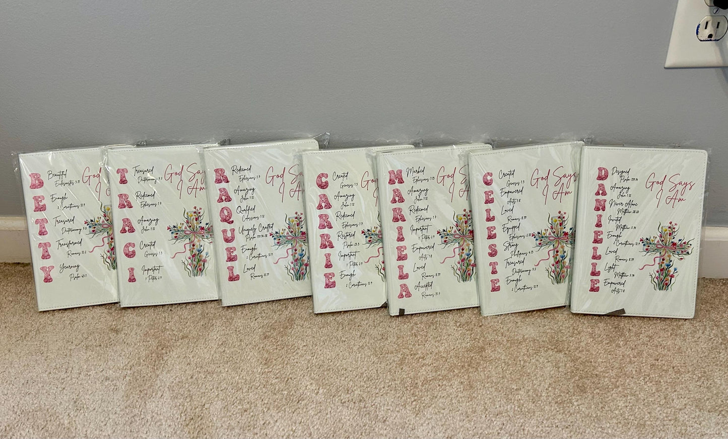 Personalized God Says I Am Bible Verse Name Journal | Christian Religious Notebook for Girl | First Communion Baptism Easter Pastor Gift