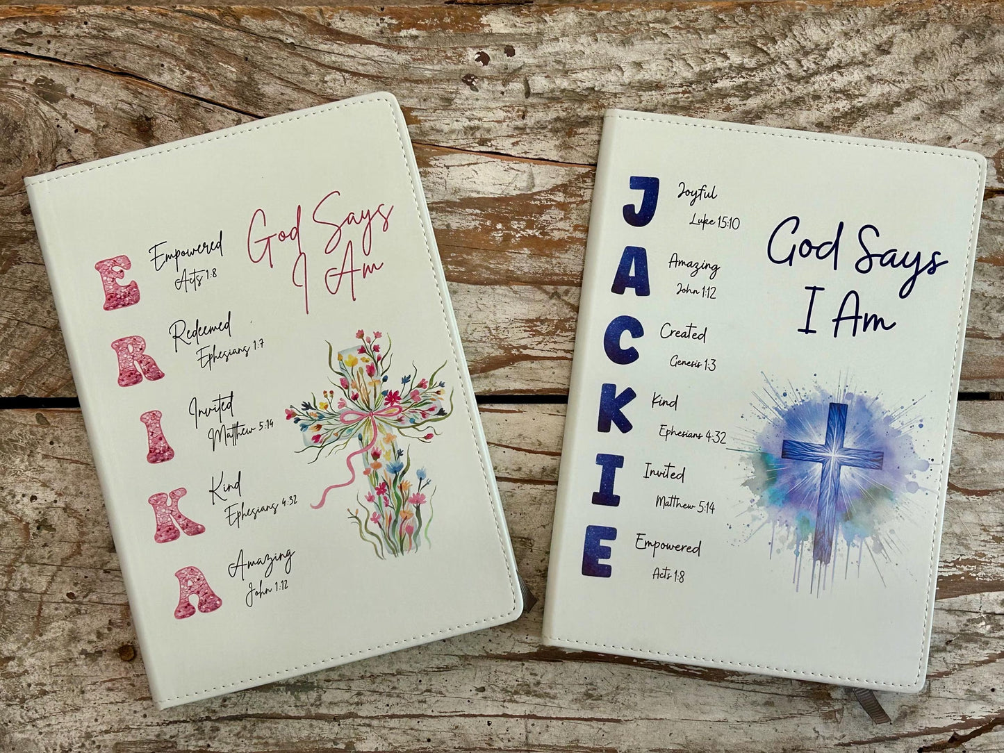 Personalized God Says I Am Bible Verse Name Journal | Christian Religious Notebook for Girl | First Communion Baptism Easter Pastor Gift