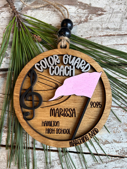 Personalized Color Guard Coach Marching Band Christmas Tree Ornament | Flags Custom Band Gift | Gift for Flag Girls | Color Guard Team Gift