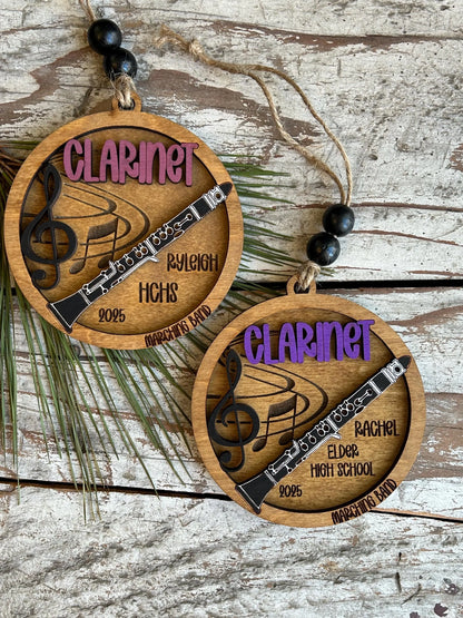 Personalized Clarinet Marching Band Christmas Tree Ornament | Music Instrument Ornament | Woodwinds Custom  Band | Gift for Band Director