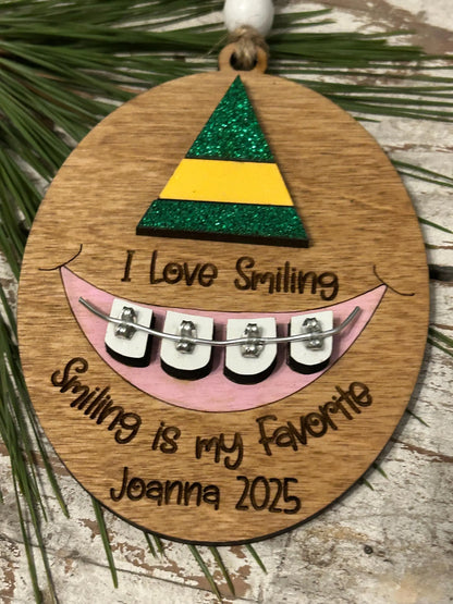 Personalized Braces Christmas Tree Ornament | Smiling is My Favorite | Brace Face | Orthodontist | Tin is In | Metal Mouth | Perfect Smile