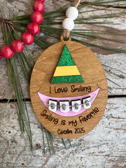 Personalized Braces Christmas Tree Ornament | Smiling is My Favorite | Brace Face | Orthodontist | Tin is In | Metal Mouth | Perfect Smile