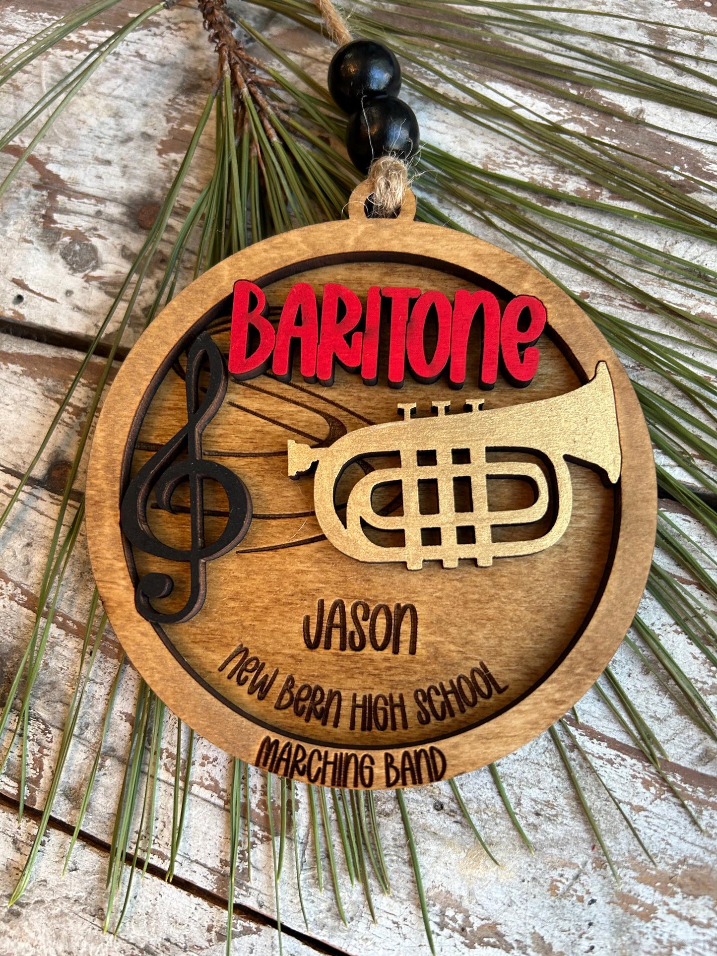 Personalized Baritone Marching Band Christmas Tree Ornament | Brass Music Instrument Ornament | Custom Band Gift | Gift for Band Director