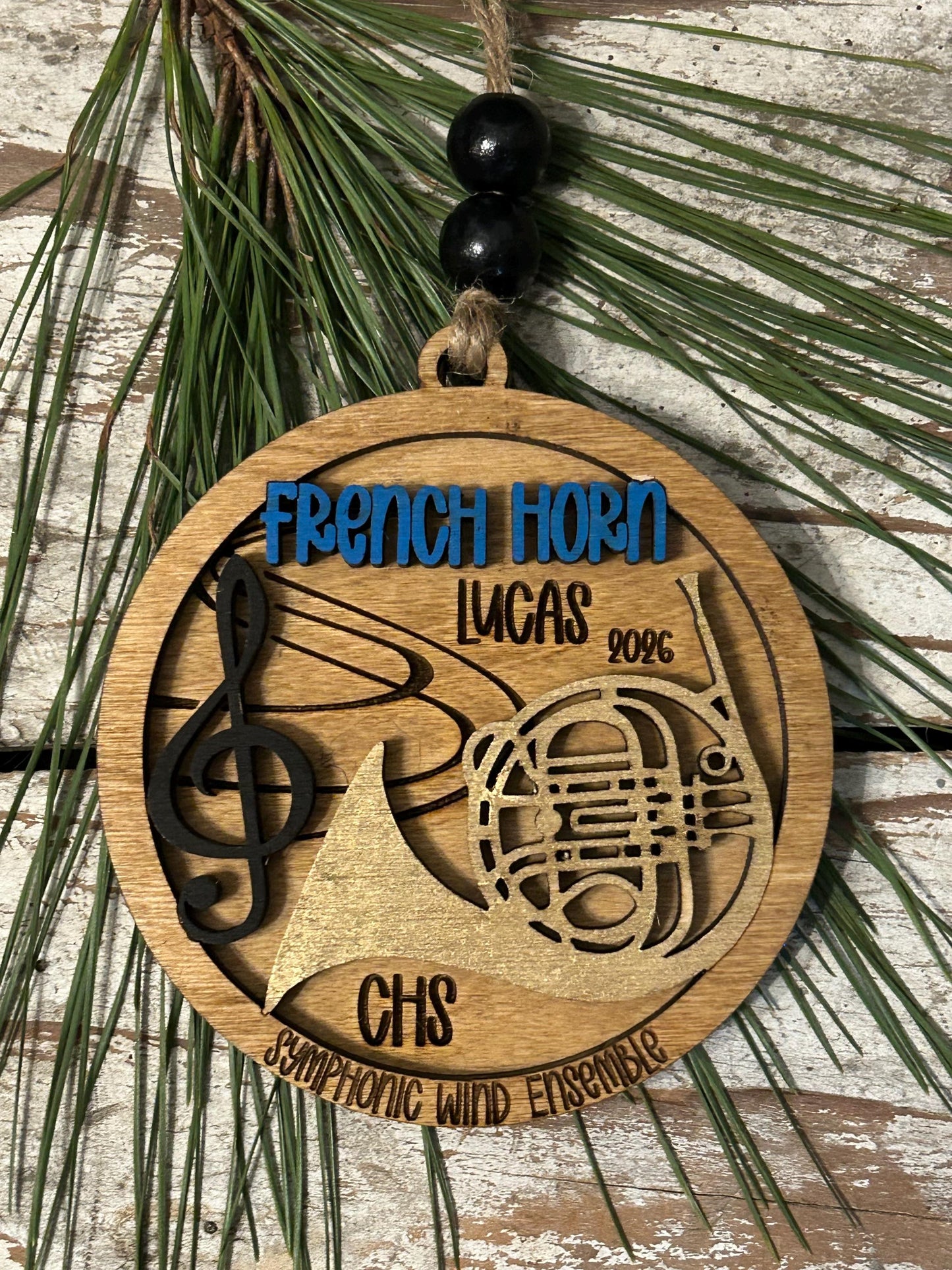 Personalized French Horn Concert Band Christmas Tree Ornament | Brass Music Instrument Ornament | Custom Band Gift | Gift for Band Director