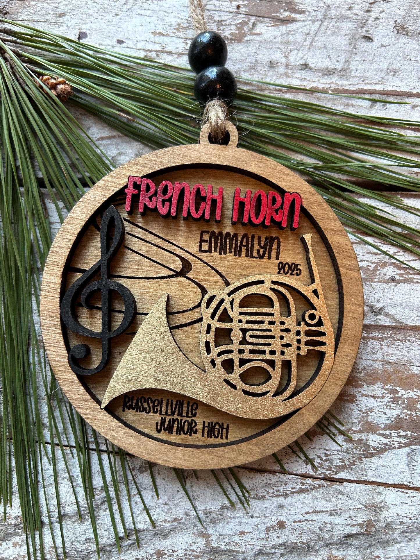 Personalized French Horn Concert Band Christmas Tree Ornament | Brass Music Instrument Ornament | Custom Band Gift | Gift for Band Director