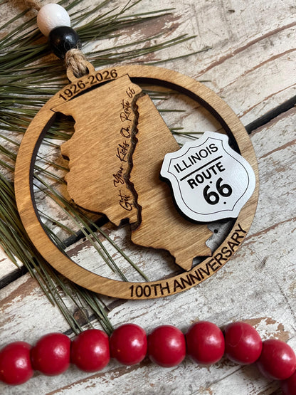 Illinois Route 66 100 Years Christmas Tree Ornament | The Mother Road Keepsake | Road Trip Souvenir Gift