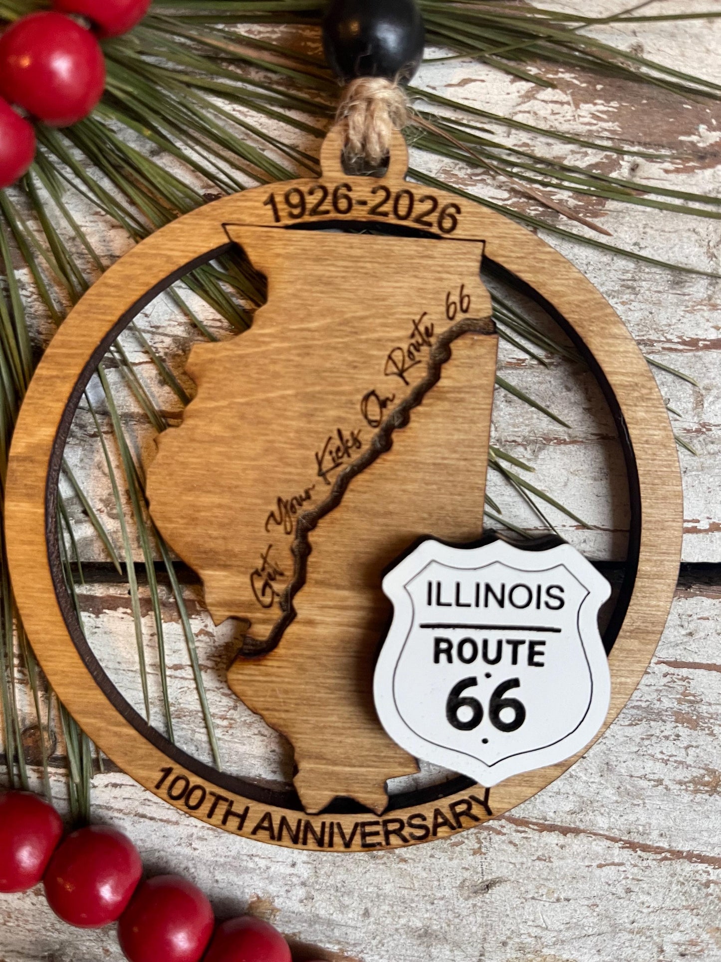 Illinois Route 66 100 Years Christmas Tree Ornament | The Mother Road Keepsake | Road Trip Souvenir Gift