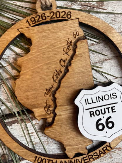 Illinois Route 66 100 Years Christmas Tree Ornament | The Mother Road Keepsake | Road Trip Souvenir Gift