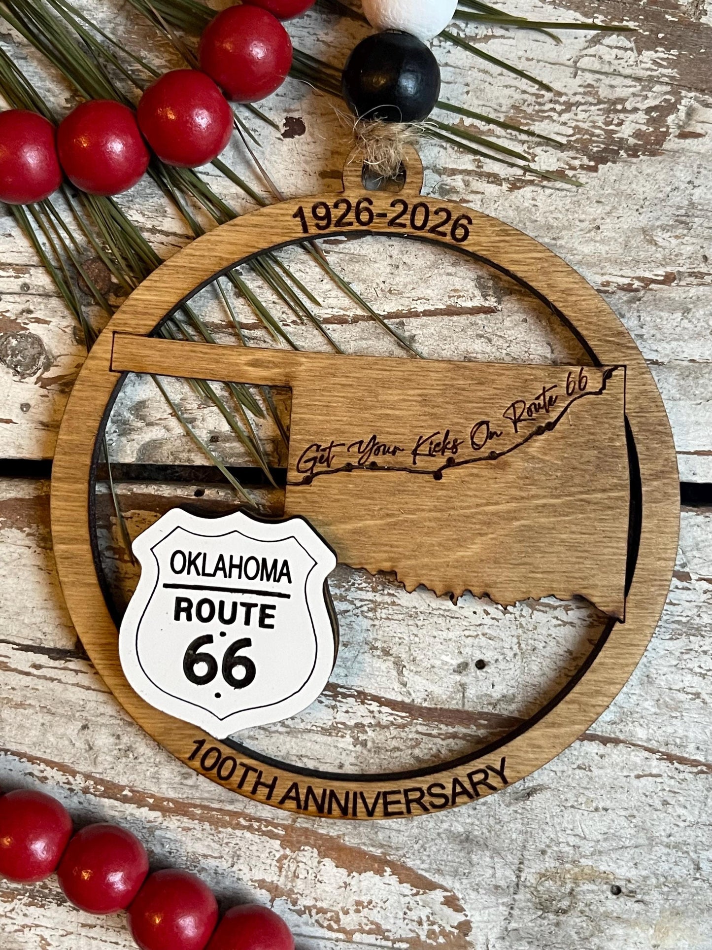 Oklahoma Route 66 100 Years Christmas Tree Ornament | The Mother Road Keepsake | Road Trip Souvenir Gift