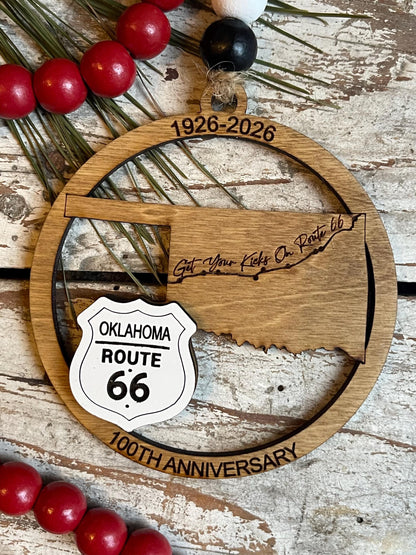 Oklahoma Route 66 100 Years Christmas Tree Ornament | The Mother Road Keepsake | Road Trip Souvenir Gift