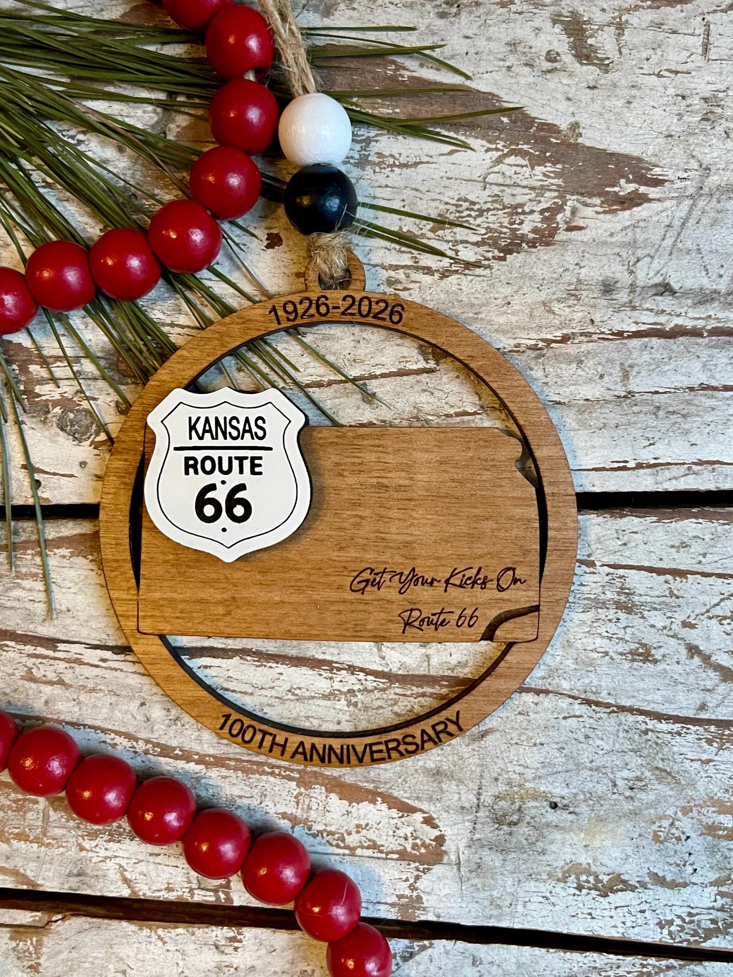 Kansas Route 66 100 Years Christmas Tree Ornament | The Mother Road Keepsake | Road Trip Souvenir Gift