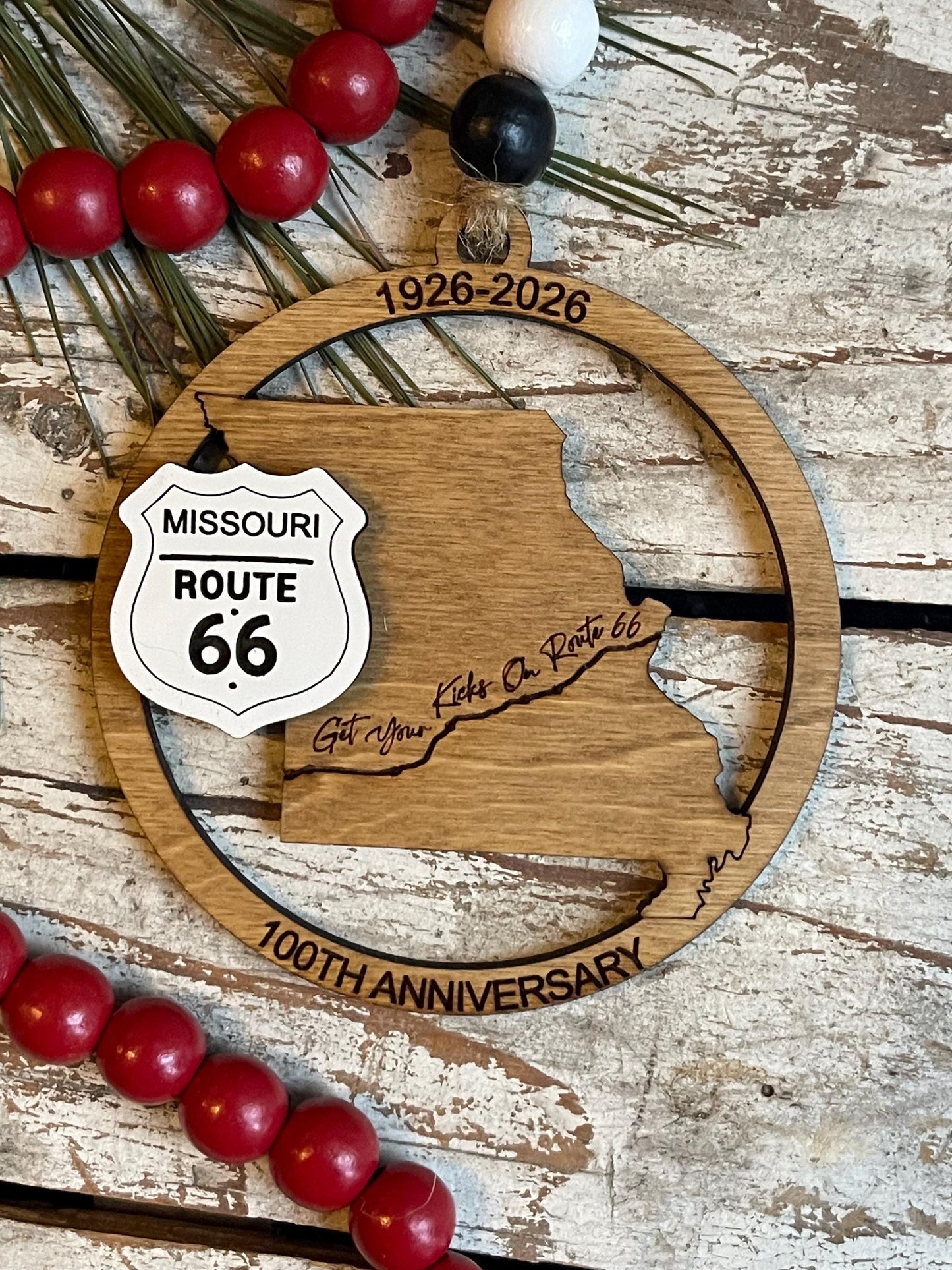 Missouri Route 66 100 Years Christmas Tree Ornament | The Mother Road Keepsake | Road Trip Souvenir Gift