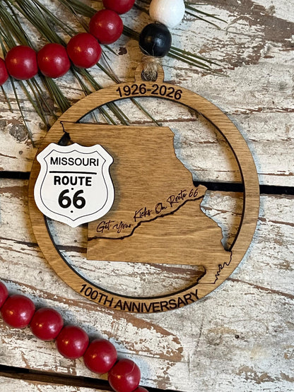 Missouri Route 66 100 Years Christmas Tree Ornament | The Mother Road Keepsake | Road Trip Souvenir Gift