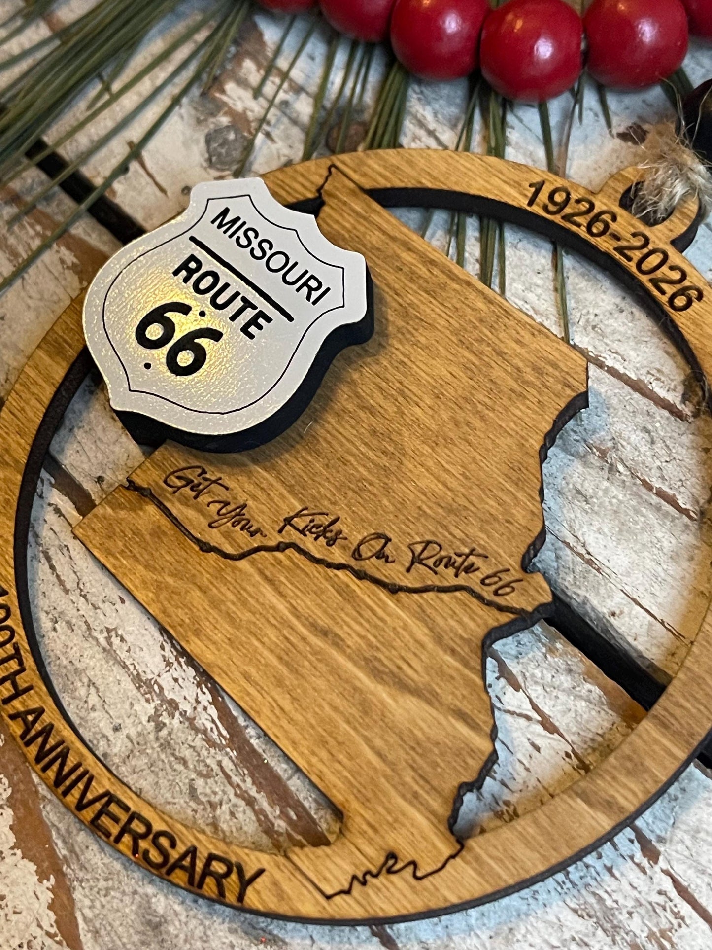 Missouri Route 66 100 Years Christmas Tree Ornament | The Mother Road Keepsake | Road Trip Souvenir Gift