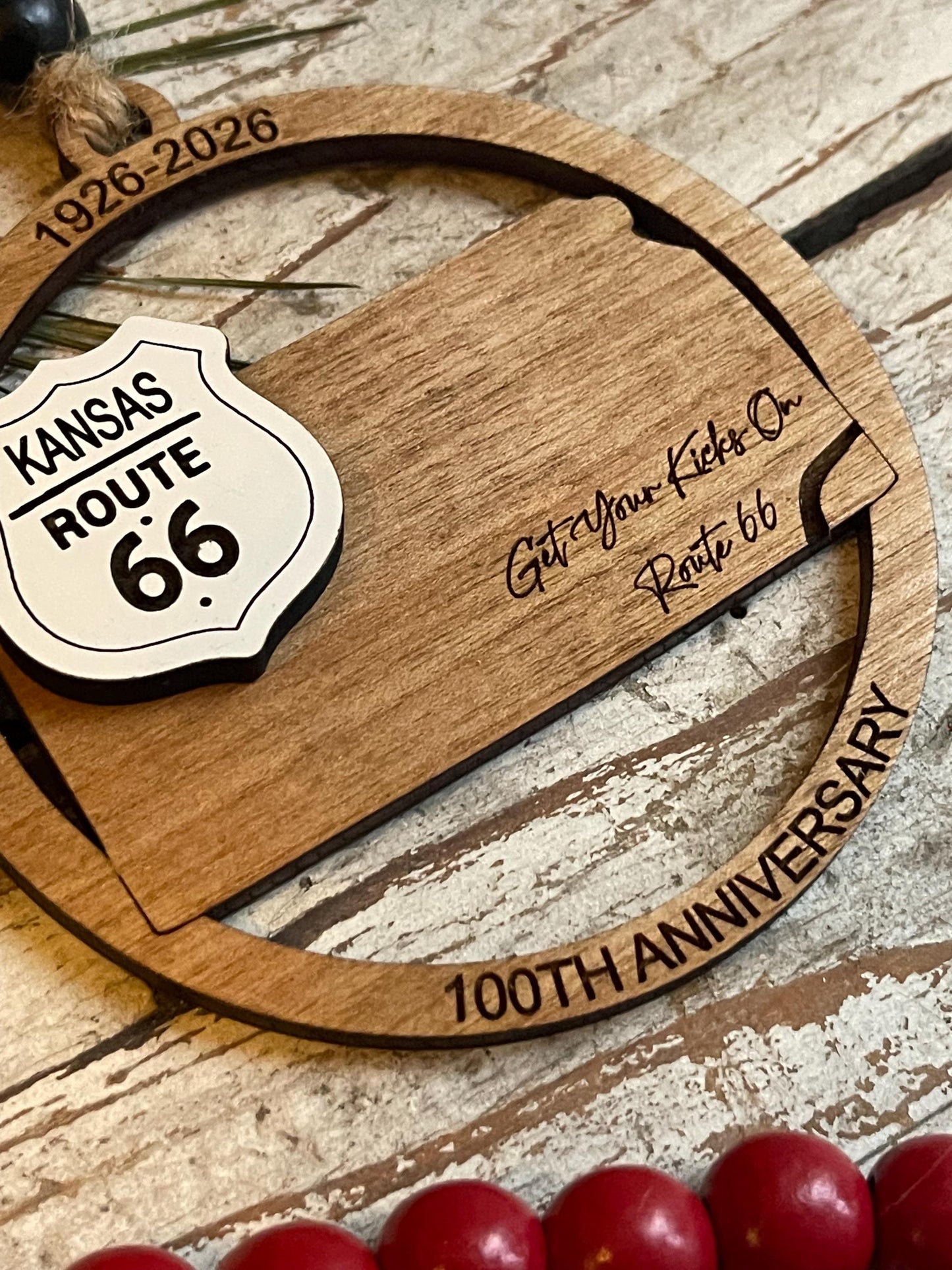Kansas Route 66 100 Years Christmas Tree Ornament | The Mother Road Keepsake | Road Trip Souvenir Gift
