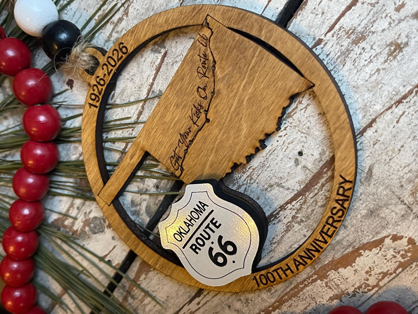 Oklahoma Route 66 100 Years Christmas Tree Ornament | The Mother Road Keepsake | Road Trip Souvenir Gift