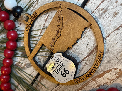 Oklahoma Route 66 100 Years Christmas Tree Ornament | The Mother Road Keepsake | Road Trip Souvenir Gift