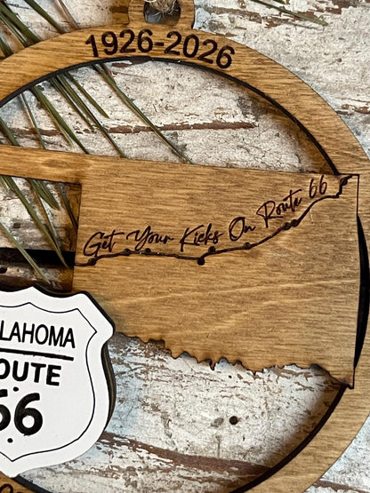 Oklahoma Route 66 100 Years Christmas Tree Ornament | The Mother Road Keepsake | Road Trip Souvenir Gift
