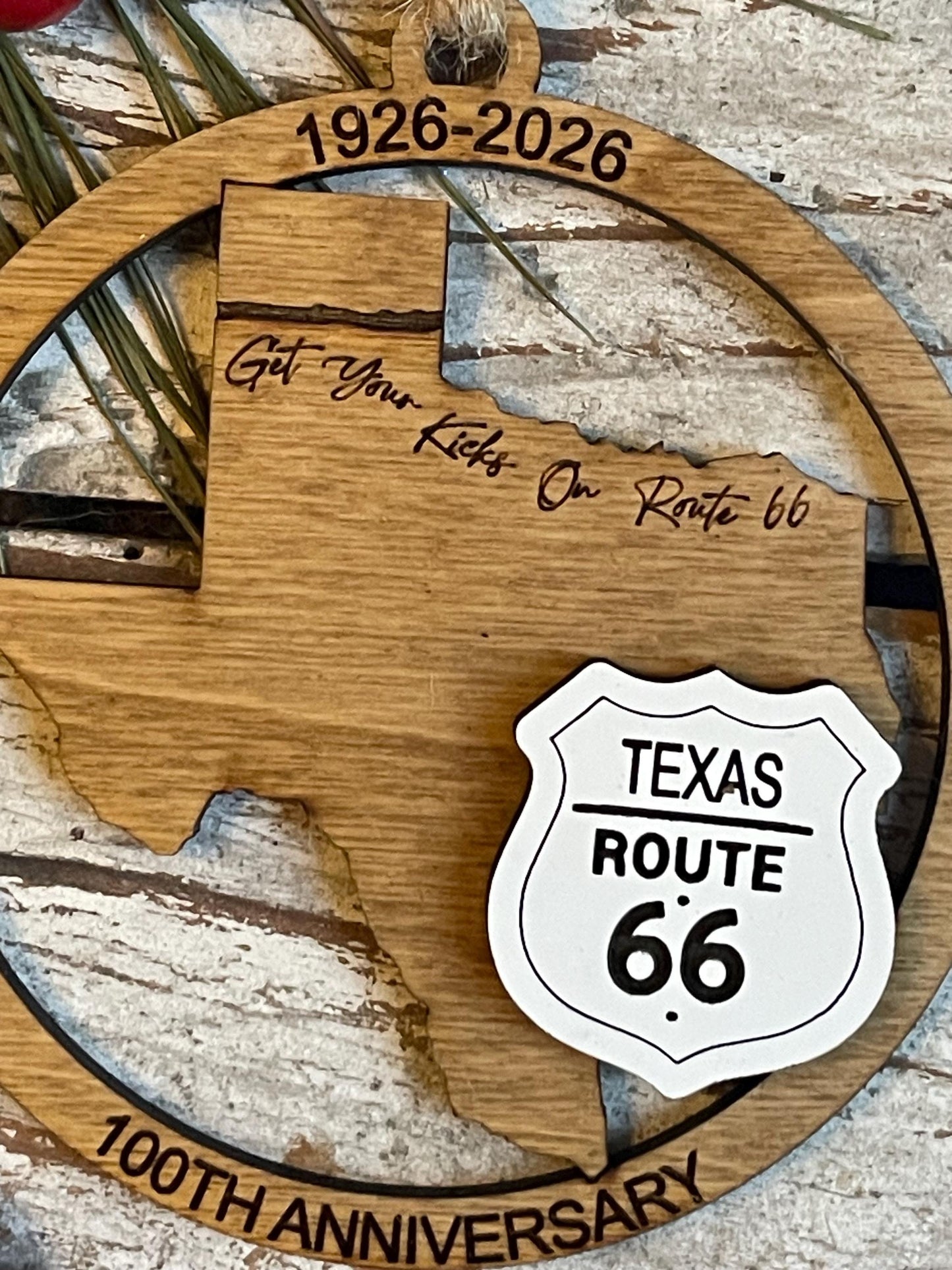 Texas Route 66 100 Years Christmas Tree Ornament | The Mother Road Keepsake | Road Trip Souvenir Gift