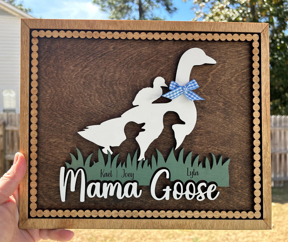 Personalized Mama Goose with Kids Names Sign | Custom Mothers Day Gift for Mom of 1, 2, 3 or 4 Goslings | Personalized Gift for Mother
