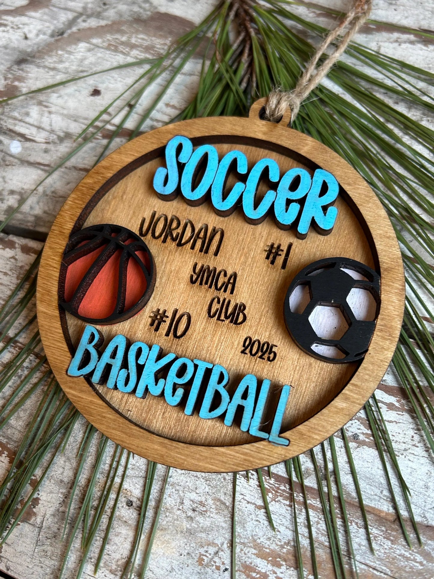 Personalized Soccer Basketball Player Christmas Tree Ornament | Gift for Multi Sport High School Athlete| Senior Soccer Basketball 2 Sport