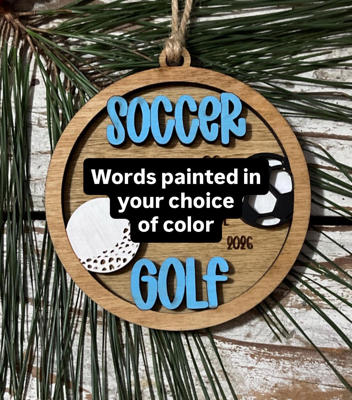 Personalized Soccer Golf Player Ornament | Custom Multi-Sport High School Christmas Tree Decoration | Senior 2 Sport Athlete