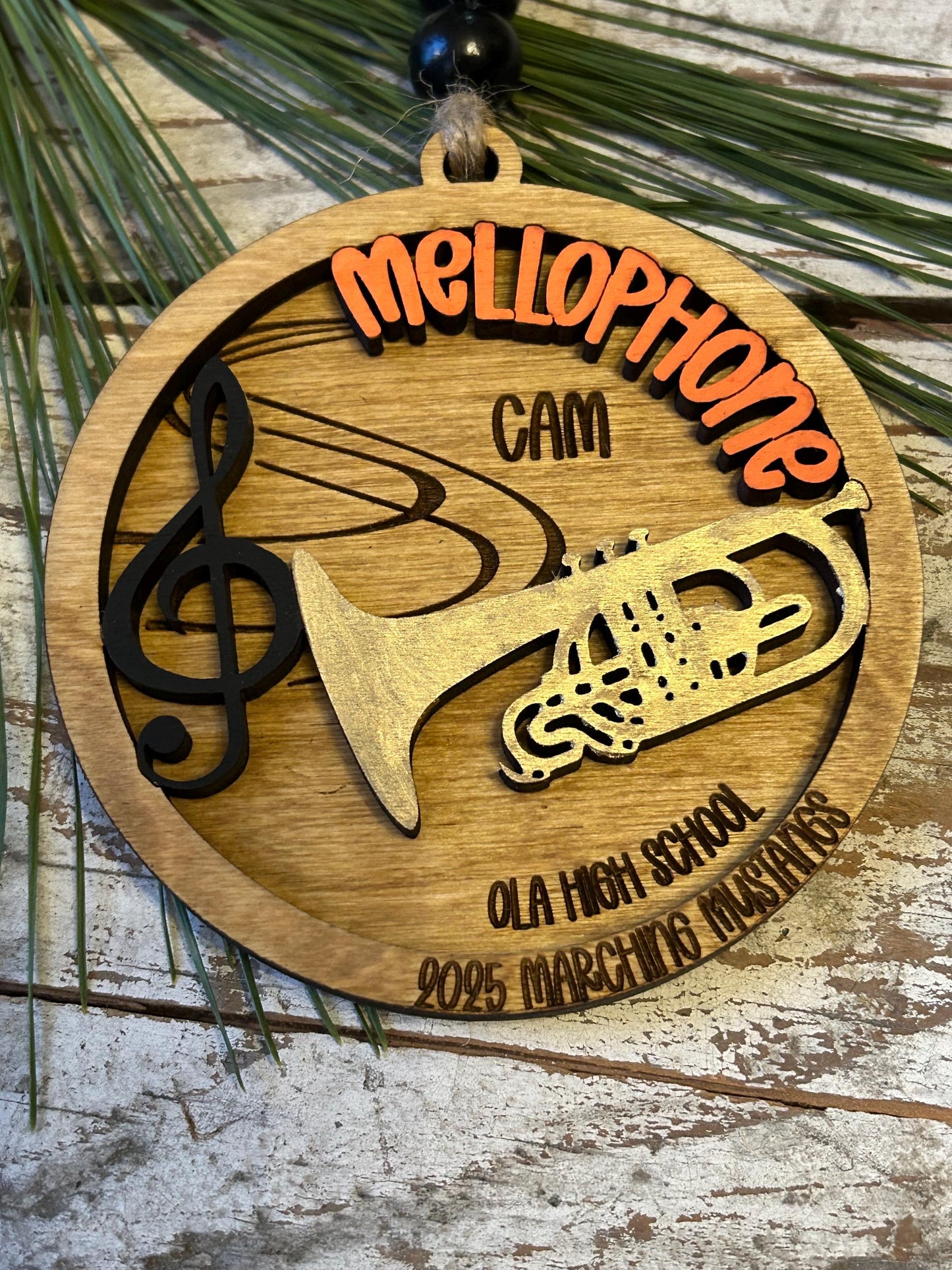 Personalized Mellophone Marching Band Christmas Tree Ornament | Brass Music Instrument Ornament | Custom Band Gift | Drum and Bugle Corp