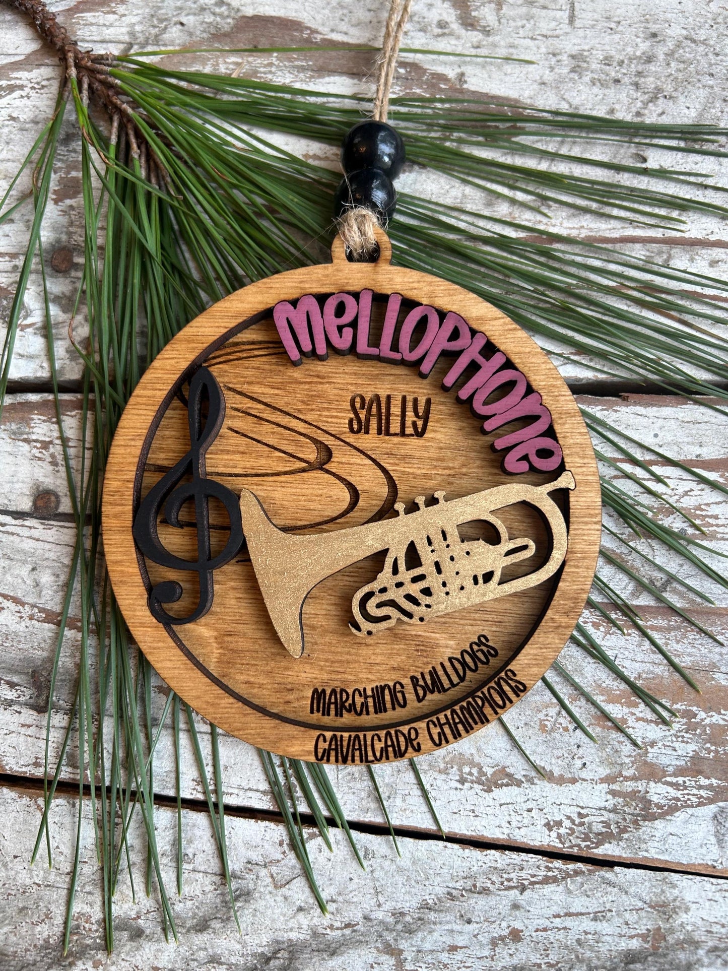 Personalized Mellophone Marching Band Christmas Tree Ornament | Brass Music Instrument Ornament | Custom Band Gift | Drum and Bugle Corp