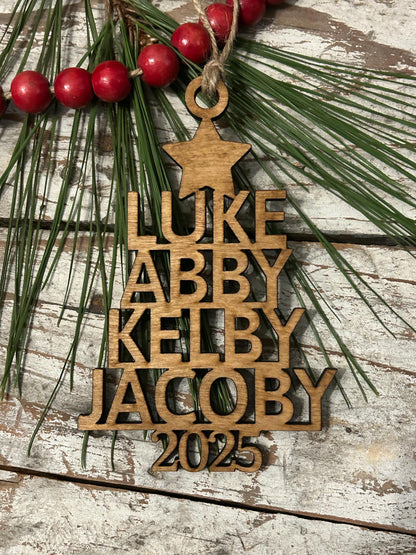 2026 Personalized Stacked Multi Name Christmas Tree Ornament | Family Name Ornament Tree Shape | Family Tree Custom Name | Gift For Family