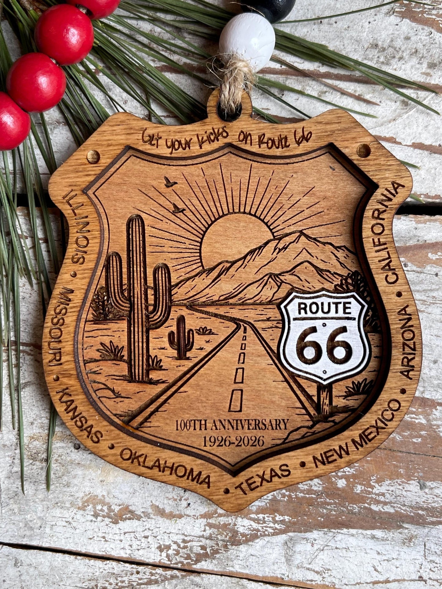 Route 66 100 Years Christmas Tree Ornament | The Mother Road Keepsake | Road Trip Souvenir Gift