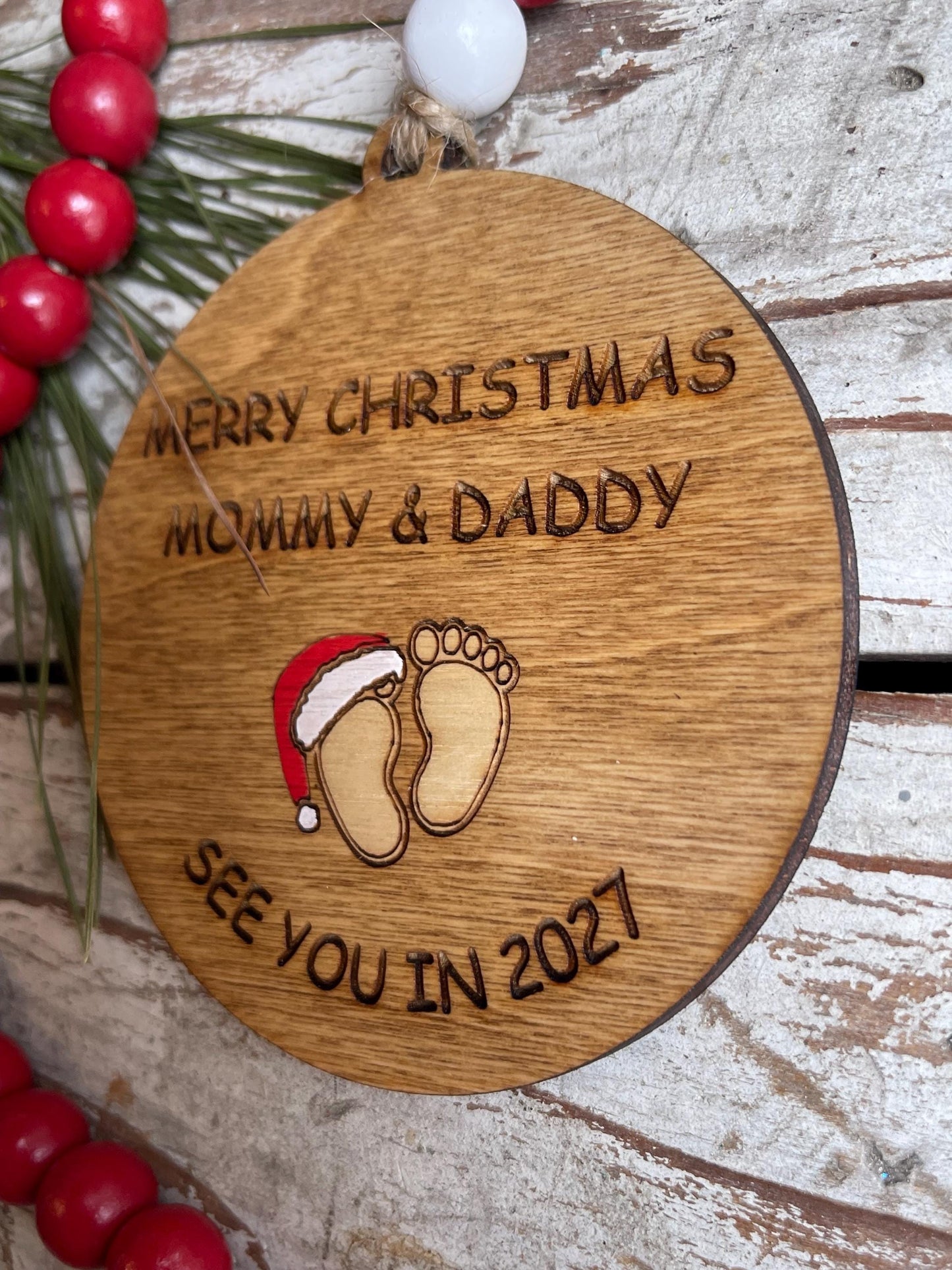 Merry Christmas Mommy and Daddy See You in 2027 Christmas Tree Ornament | Pregnancy Gift for Expecting Parents | Baby Shower Twins