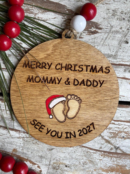 Merry Christmas Mommy and Daddy See You in 2027 Christmas Tree Ornament | Pregnancy Gift for Expecting Parents | Baby Shower Twins