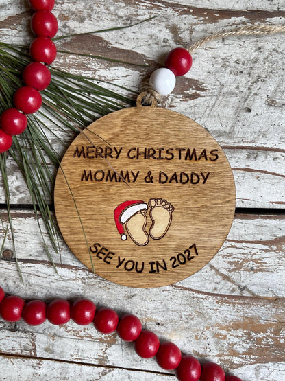 Merry Christmas Mommy and Daddy See You in 2027 Christmas Tree Ornament | Pregnancy Gift for Expecting Parents | Baby Shower Twins