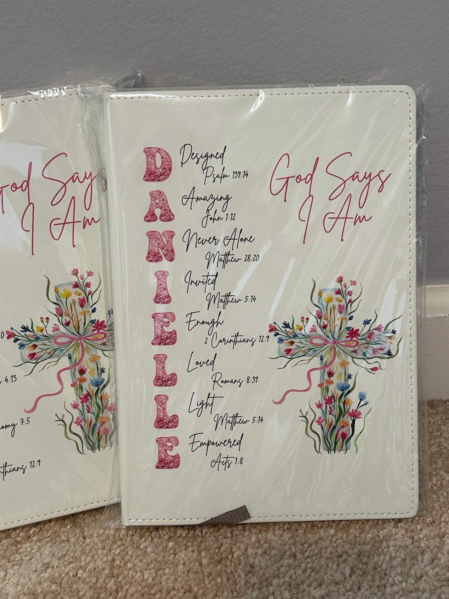 Personalized God Says I Am Bible Verse Name Journal | Christian Religious Notebook for Girl | First Communion Baptism Easter Pastor Gift