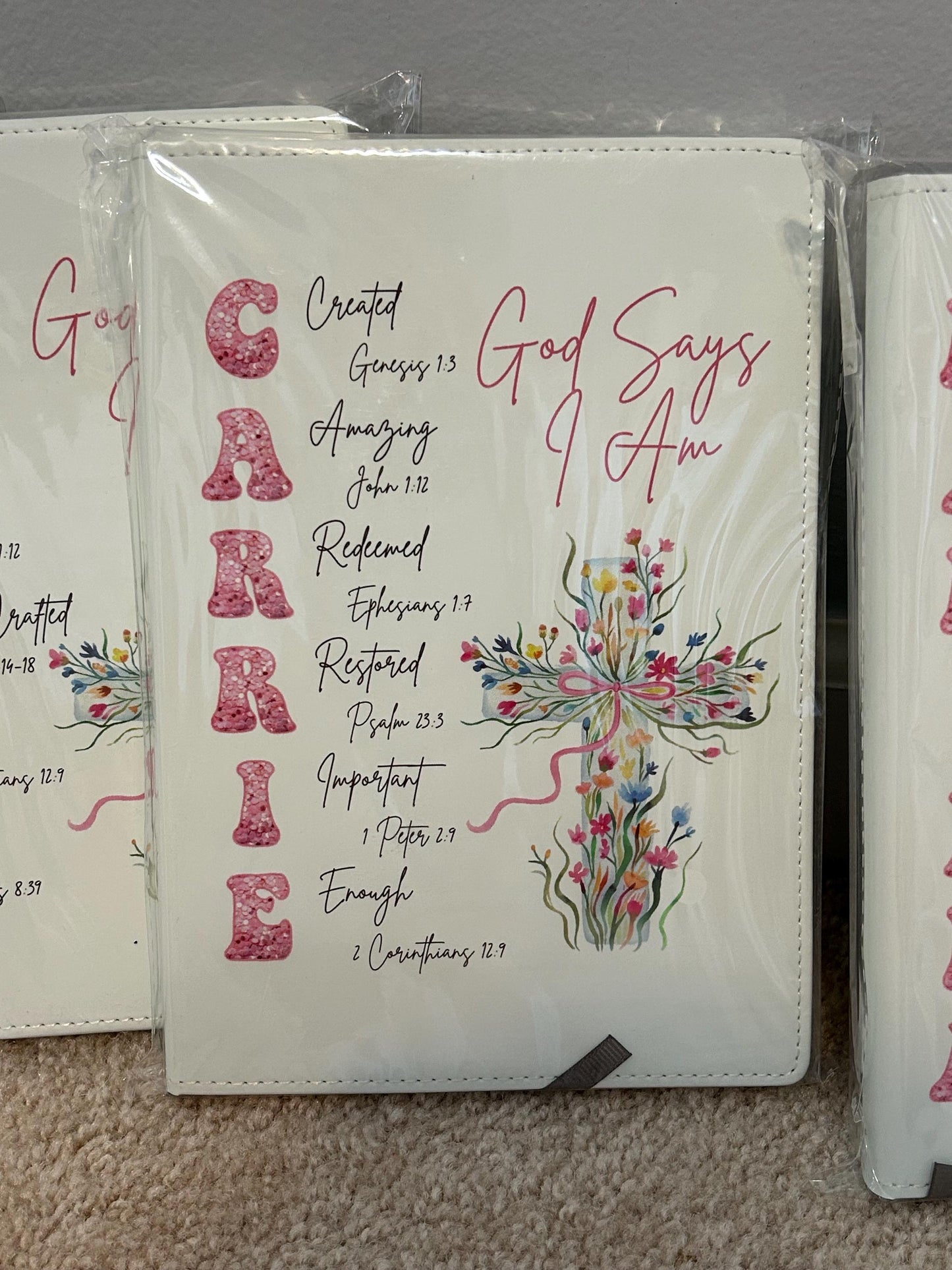 Personalized God Says I Am Bible Verse Name Journal | Christian Religious Notebook for Girl | First Communion Baptism Easter Pastor Gift