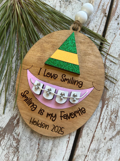 Personalized Braces Christmas Tree Ornament | Smiling is My Favorite | Brace Face | Orthodontist | Tin is In | Metal Mouth | Perfect Smile