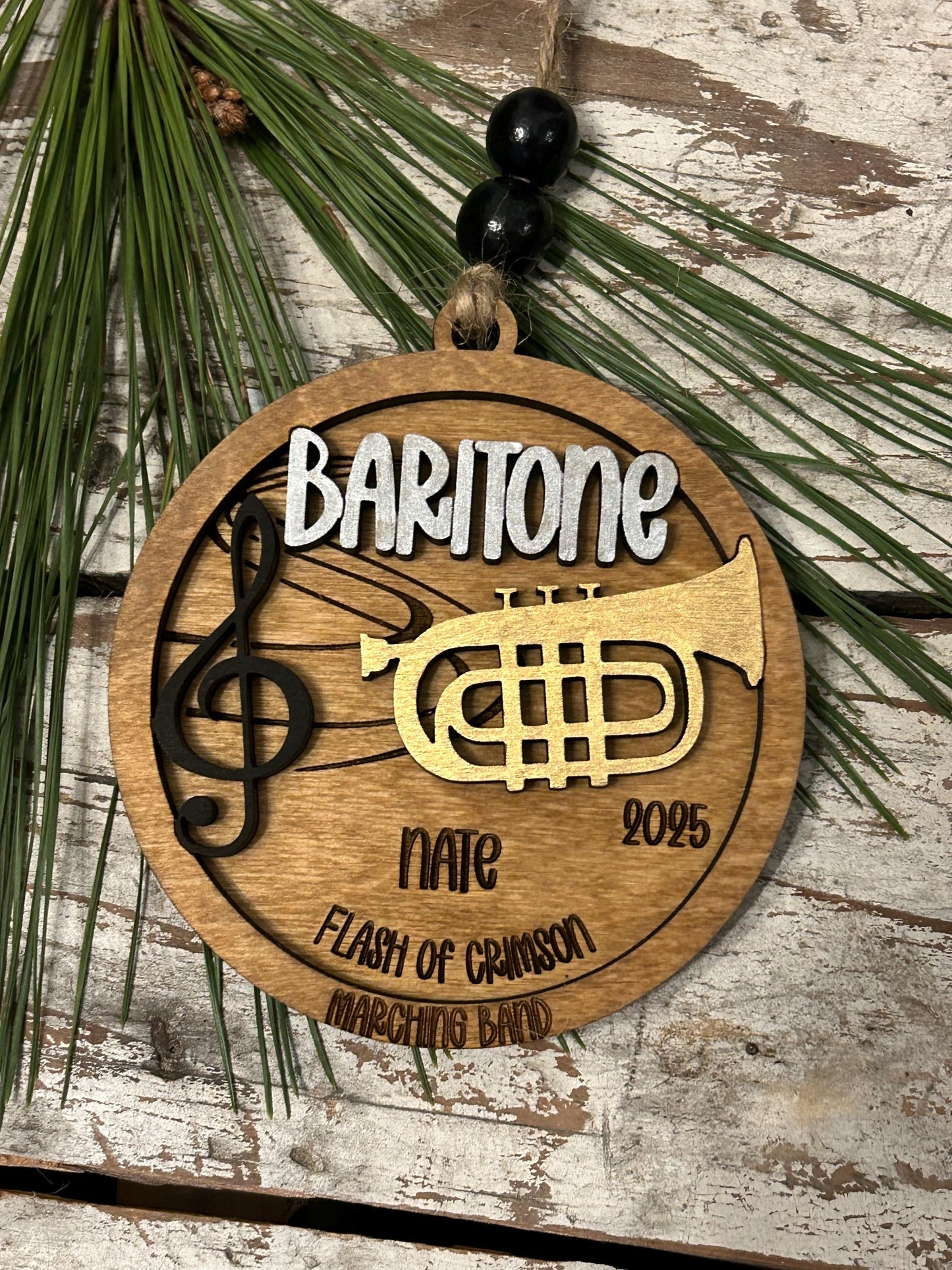 Personalized Baritone Marching Band Christmas Tree Ornament | Brass Music Instrument Ornament | Custom Band Gift | Gift for Band Director