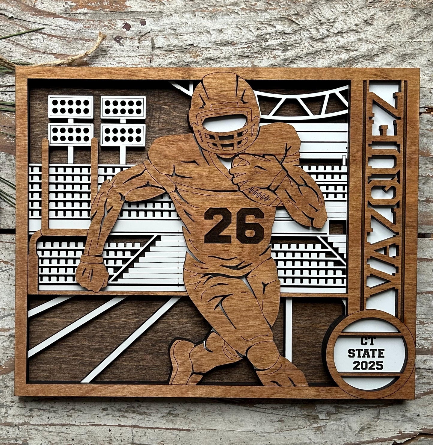 Personalized Football Player Sign | College High School Football Team | Custom Football Player Ornament | Senior Football Gift | Quarterback