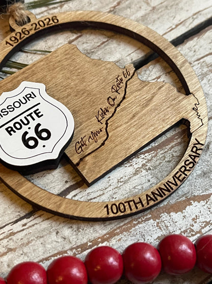 Missouri Route 66 100 Years Christmas Tree Ornament | The Mother Road Keepsake | Road Trip Souvenir Gift