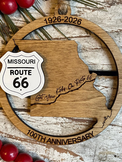 Missouri Route 66 100 Years Christmas Tree Ornament | The Mother Road Keepsake | Road Trip Souvenir Gift