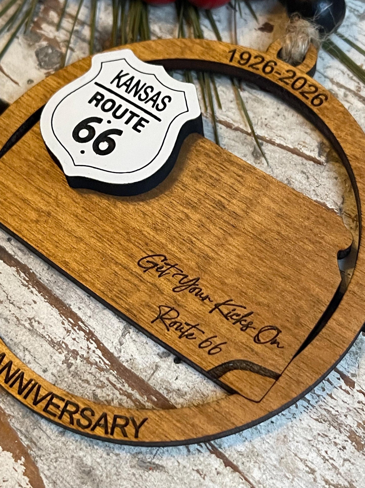 Kansas Route 66 100 Years Christmas Tree Ornament | The Mother Road Keepsake | Road Trip Souvenir Gift