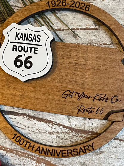 Kansas Route 66 100 Years Christmas Tree Ornament | The Mother Road Keepsake | Road Trip Souvenir Gift